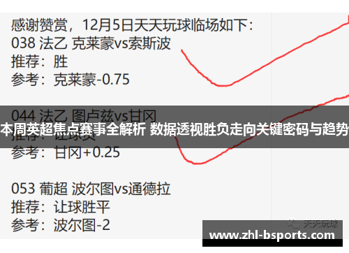 本周英超焦点赛事全解析 数据透视胜负走向关键密码与趋势