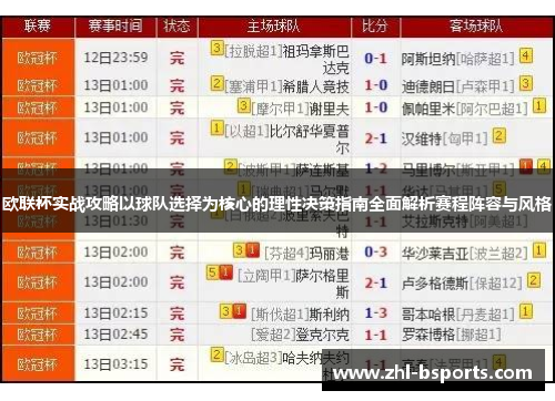 欧联杯实战攻略以球队选择为核心的理性决策指南全面解析赛程阵容与风格